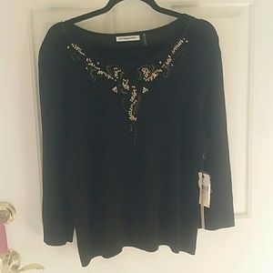 HANNAH JONES New York XL Black BEADED Pullover NEW